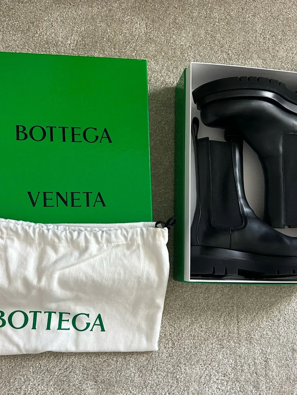 Bottega Veneta Black Leather Lug-Sole Chelsea Boots